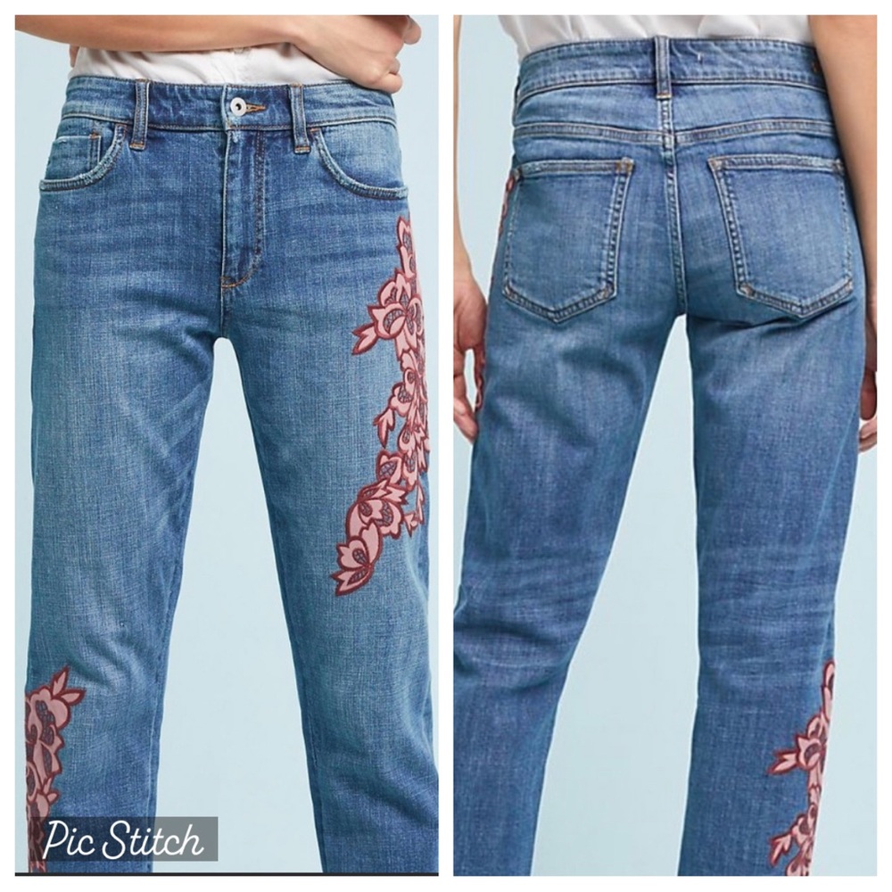 Pilcro Slim Boyfriend Jean with Embroidered Floral Design - Picture 3 of 12
